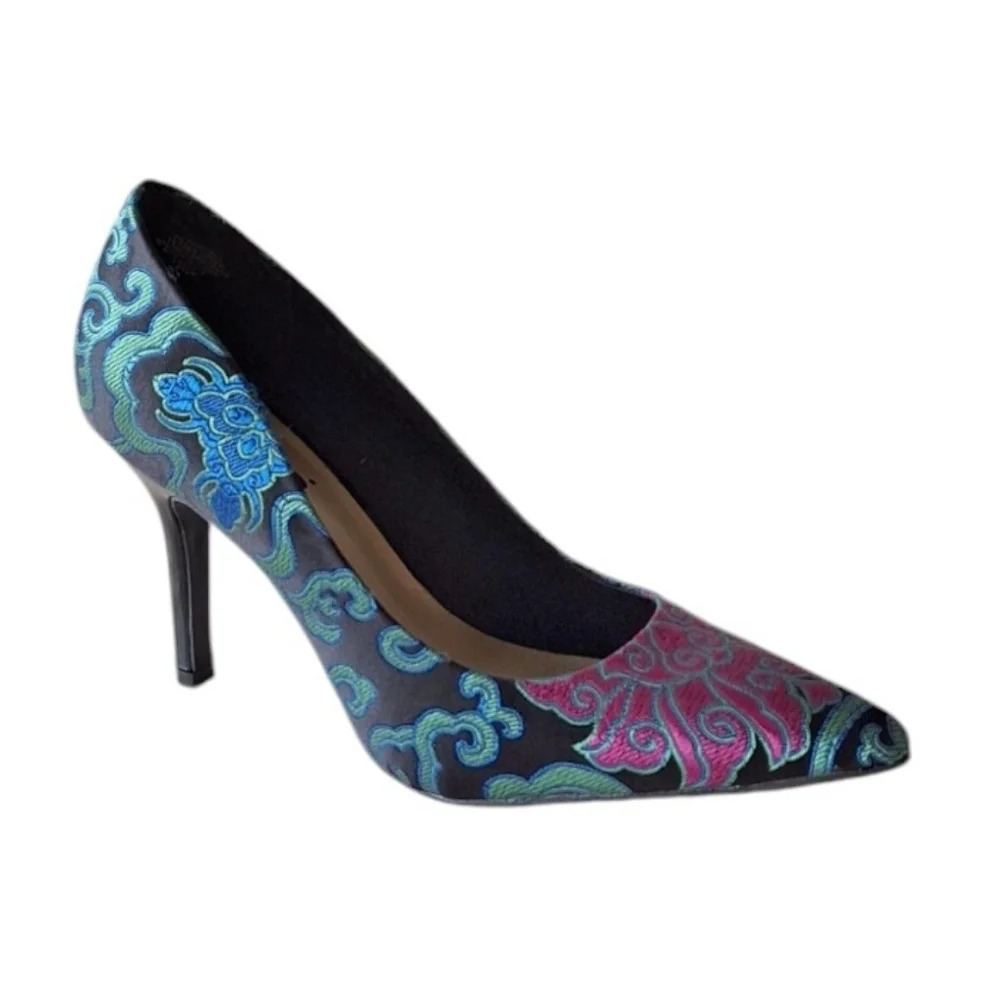9 & Co. Asian Inspired Brocade Stilletto Heels Peacock Boho Y2K 90s Cocktail 6.5